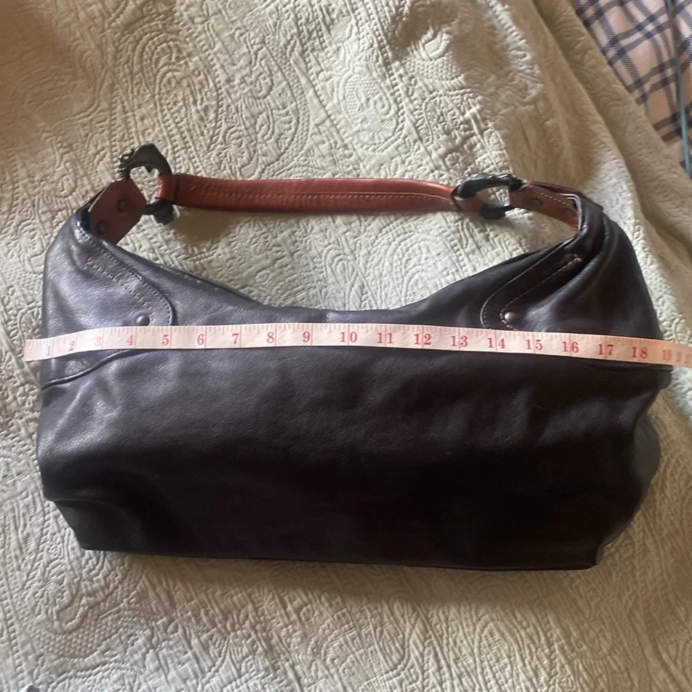 Black Leather Hobo Bag with Tan Shoulder Strap